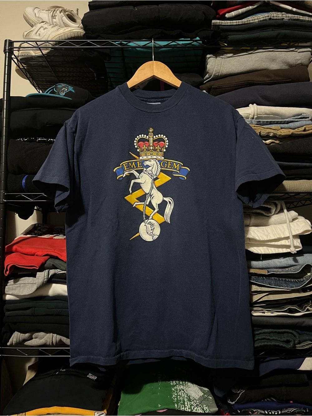 Vintage 90s Military Hanes Navy Short Sleeve Graphic Crest Tee